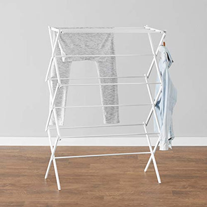 Amazon Basics Foldable Portable Clothes Drying Rack for Indoor Air Drying, Collapsible Design, 14.5" D x 29.5" W x 41.8" H, White - color: White