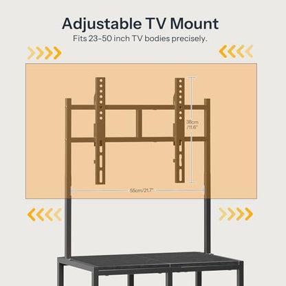 HOOBRO Small TV Stand with Wheels and Mount for 50 Inch TVs, Mobile Rolling TV Stand with Storage Shelves, Small Entertainment Center, for Living Room, Bedroom, Study, Black BB37DS01 - color: Black