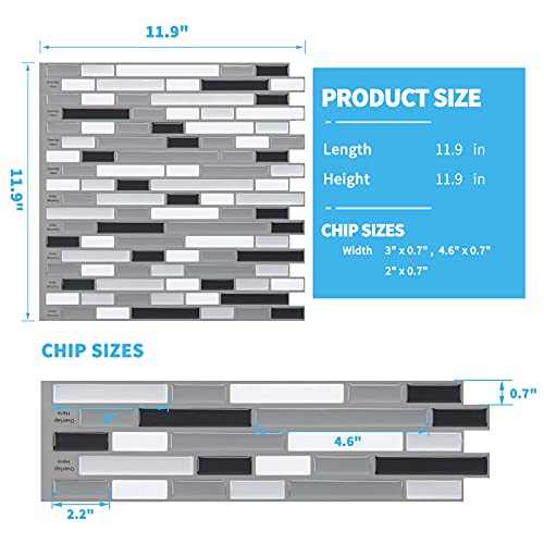 Art3d 12" x 12" Peel and Stick Tile Kitchen Backsplash Sticker Gray Brick (6 Tiles) - color: Gray-white