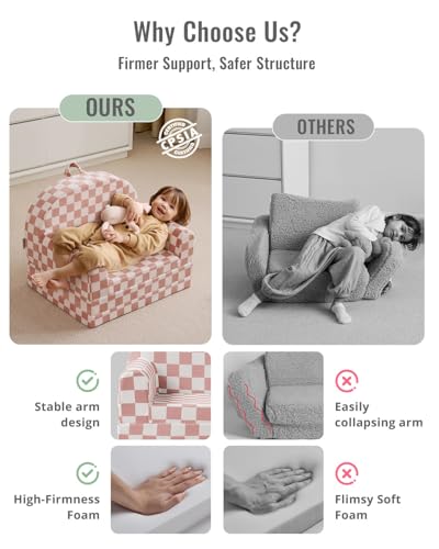 Blissful Diary Kids Couch, 2-in-1 Soft Kids Sofa, Kids Sofa Chair, Comfy Kids Furniture for Playroom, Reading & Play, Checkered Blush - color: Checkered Blush