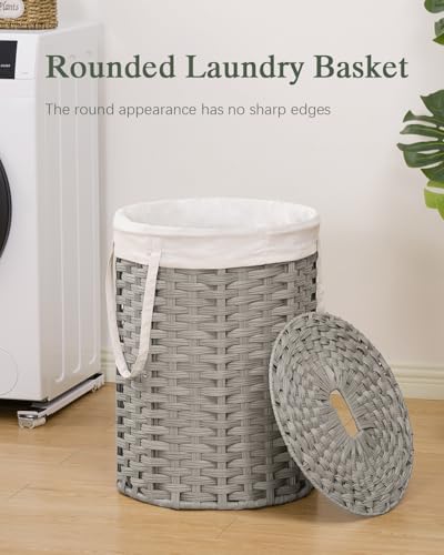 SETVSON Laundry Hamper with Lid Laundry Basket with Lid 19.0 Gal, Gray | Round Clothes Organizer with Lid, Removable Inner Liner Bag with Handles, 2 Mesh Wash Bags, Easy 5-Minute Assembly - color: Gray, size: 72 L