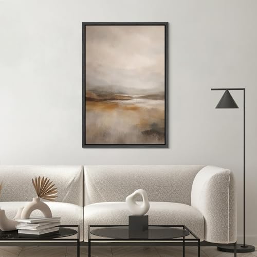 SIGNWIN Framed Canvas Print Wall Art Soft Neutral Abstract Landscape Minimal Earth Tone Illustrations Modern Art Minimal Multicolor for Living Room, Bedroom, Office - 16"x24" BLACK - color: B07-2603-EDW04, size: 24"L x 16"W