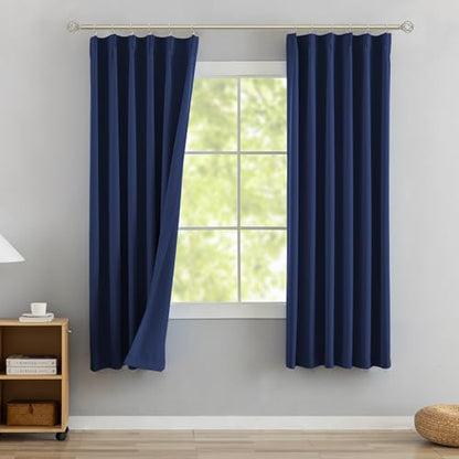 Navy Pinch Pleated Blackout Curtains with Hooks - 72 inch Length Room Darkening Thermal Insulated Window Curtain Drapes for Living Room Bedroom Set of 2 Panels 40" Wx72 L - color: Navy, size: 40"W x 72"L (Pack of 2)