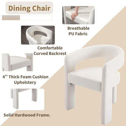 HNY Modern PU Leather Barrel Single Dining Chair, White | Upholstered Accent Armchair With Wide Seat Stylish Design For Living Room Bedroom Vanity And Small Spaces - color: White Pu