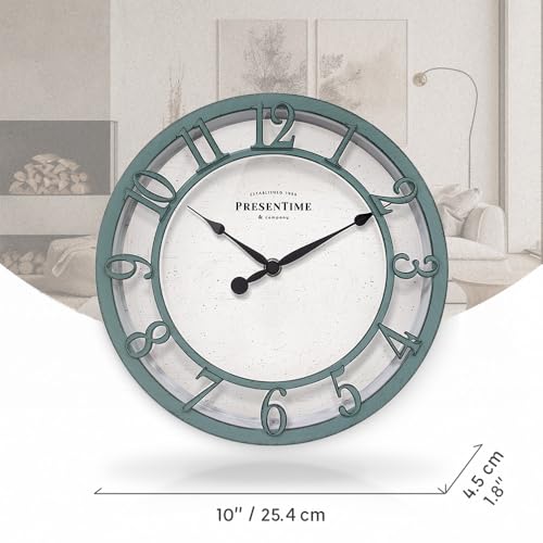 10" Farmhouse Series Wall Clock | Shiplap Style, Silent No Ticking, Raised 3D Arabic Numeral, Aged Teal Finish - color: Aged Teal Finish, size: 10 inch