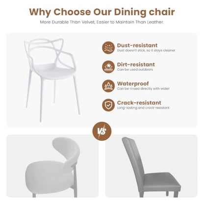 Mid Century Modern Dining Chairs Set of 4, Stackable Kitchen Chairs | Plastic Dining Room Chairs with Contoured Backrest & Wide Seat & Non-Slip Feet for Dining/Kitchen/Living Room, White - color: White