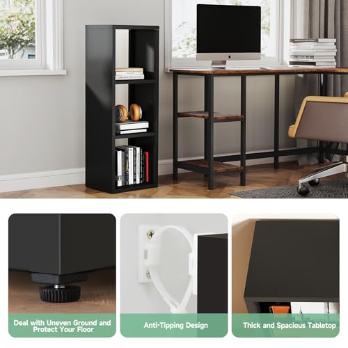 IRONMIX Metal 3 Cube Storage Organizer, Short Black Bookshelf with Storage Cabinet, Narrow Nightstands, Modern Cube Storage Shelf Slim Bedside Table for Small Places, Living Room, 15 min Assembly