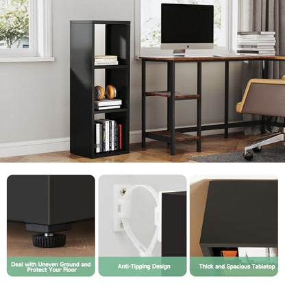 IRONMIX Metal 3 Cube Storage Organizer, Short Black Bookshelf with Storage Cabinet, Narrow Nightstands, Modern Cube Storage Shelf Slim Bedside Table for Small Places, Living Room, 15 min Assembly
