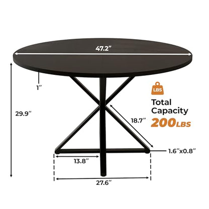 GarveeHome 47 Inch Round Dining Table for 4-6-Black/Only Table | Circle Kitchen Table with Pedestal Base, Farmhouse Wooden Dining Table for Small Spaces, Kitchen & Dining Room, Living Room - color: Black