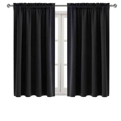 DWCN Blackout Curtains for Bedroom Living Room 52 x 45 Inch Long Black | 2 Panels Set, Room Darkening, Thermal Insulated, Light Blocking, Rod Pocket Drapes, Noise Reducing Window Treatments - color: Black, size: 52"W x 45"L (Pack of 2)