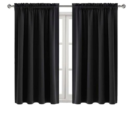 DWCN Blackout Curtains for Bedroom Living Room 52 x 45 Inch Long Black | 2 Panels Set, Room Darkening, Thermal Insulated, Light Blocking, Rod Pocket Drapes, Noise Reducing Window Treatments - color: Black, size: 52"W x 45"L (Pack of 2)