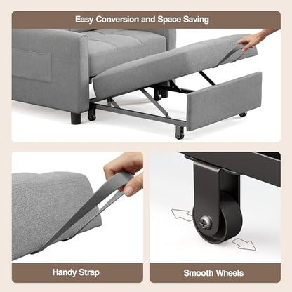 Sleeper Sofa Chair Bed, Convertible Sofa Chair 3-in-1, Gray | Adjustable Sleeper Chair Pullout Sofa Bed with Modern Linen Fabric for Living Room/Apartment - color: Light Gray