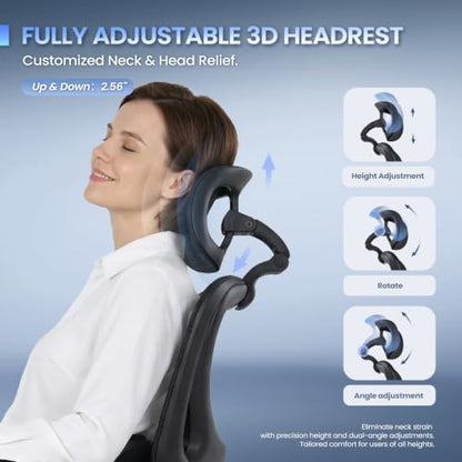 MALOL Ergonomic Mesh Office Chair with Footrest, Executive High Back Computer Desk Chair with 3D Adjustable Headrest & 5-Level Lumbar Support, Track Armrest, Tilt Lock, 300LBS, Black - color: Black