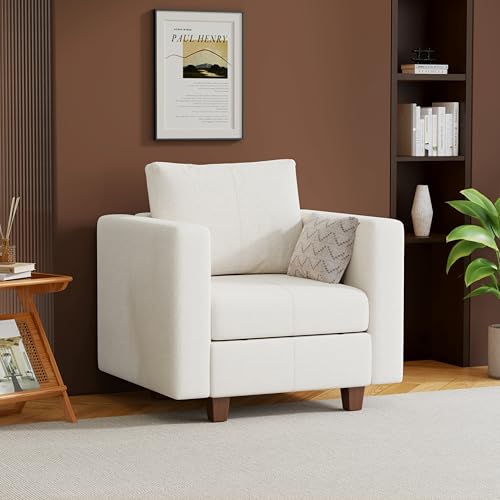MINCETA Modular Sectional Sofa, Modern Comfy Sofa with Upholstered and Storage Ottoman for Living Room,Bedroom(White, Armchair) - color: White, size: 37.8"W*32.3"D