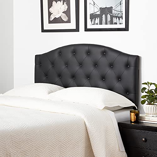 Baxton Studio Myra Modern and Contemporary Queen Size Black Faux Leather Upholstered Button-Tufted Scalloped Headboard - color: Black, size: Queen