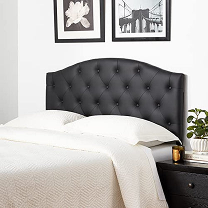 Baxton Studio Myra Modern and Contemporary Queen Size Black Faux Leather Upholstered Button-Tufted Scalloped Headboard - color: Black, size: Queen