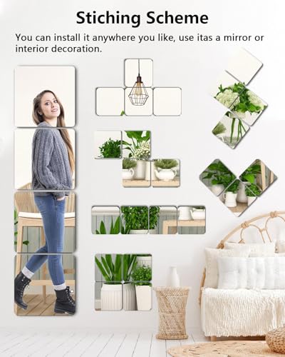 Shatterproof Peel and Stick on Mirror Tiles for Wall Decorative,4 Pcs 8x8 in Unbreakable Small Mirrors for Wall Classroom Decor, Toddlers Mirror for Kids Bedroom, Plastic Door Adhesive Mirrors - size: 4Pcs:8x8 Inch