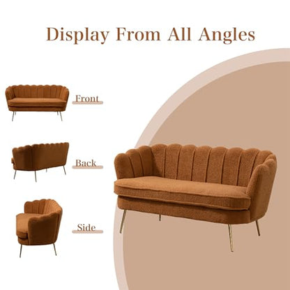 Chifee & Vingol Upholstered Small Loveseat for Small Space with Golden Legs,Caramel - color: Boucle-caramel