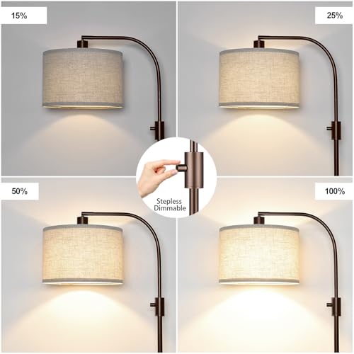 Nintiue Upgraded Modern Arc Dimmable Tall Standing Floor Lamp with Linen Shade, 1200 Lumens LED Bulb Included, for Living & Reading Room, Bedroom, Office & Nursery, Brown - color: Brown-Linen Shade
