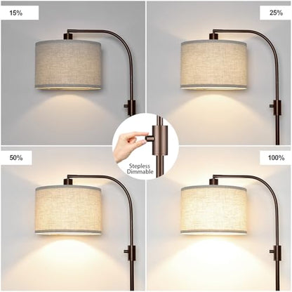 Nintiue Upgraded Modern Arc Dimmable Tall Standing Floor Lamp with Linen Shade, 1200 Lumens LED Bulb Included, for Living & Reading Room, Bedroom, Office & Nursery, Brown - color: Brown-Linen Shade