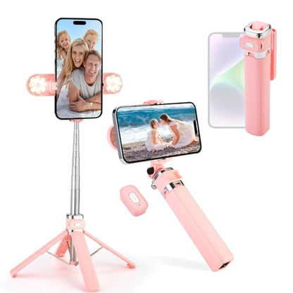 Mini Phone Tripod Stand,MQOUNY 38" Phone Tripod &Selfie Stick with Wireless Rechargeable Remote & Removable Light, Extendable Tripod Stand 360 Rotation Compatible with Phone&Android (MEI-Pink) - color: MEI-Pink