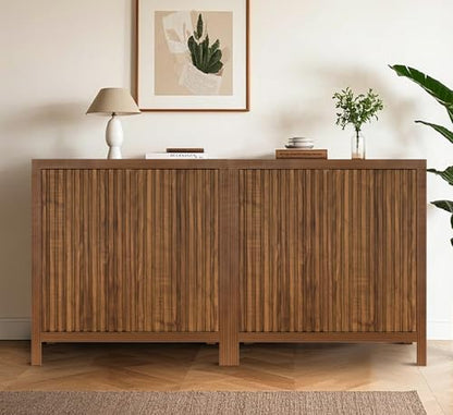 ZYBT Fluted Sideboard Buffet Cabinet, Mid Century Modern Accent Cabinet with 2 Doors and Adjustable Shelf, Storage Cupboard Credenza Console Table for Living Kitchen Dining Room Hallway - style: 2Door