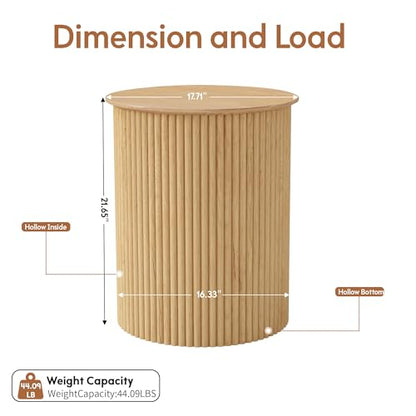Round Fluted Side Table Set of 2, 17.7" Mid-Century Modern End Tables, Wooden Bedside Table Round Nightstand Small Circle Sofa Accent Table for Living Room, Bedroom Home(Natural) - color: Natural, size: 17.7"D x 17.7"W x 21.6"H