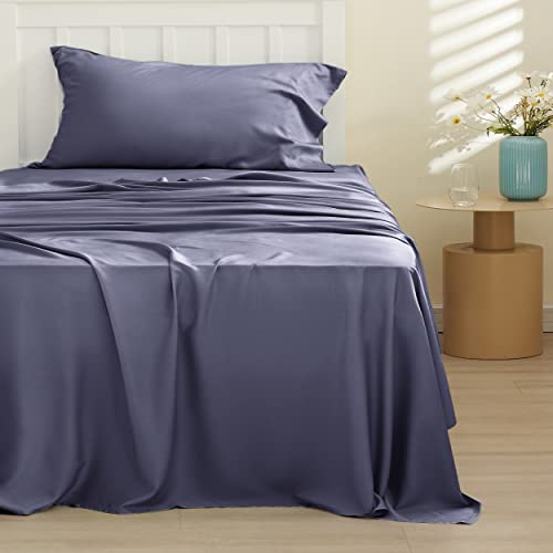 Bedsure PureWoven 100% Rayon Derived from Bamboo, Twin Bed Sheets, 3 Pieces | Cooling Sheets for Hot Sleepers, Breathable & Silky Soft, 16" Deep Pocket, Hotel Luxury Bedding, Dark Grey - color: 01 - Dark Grey, size: Twin