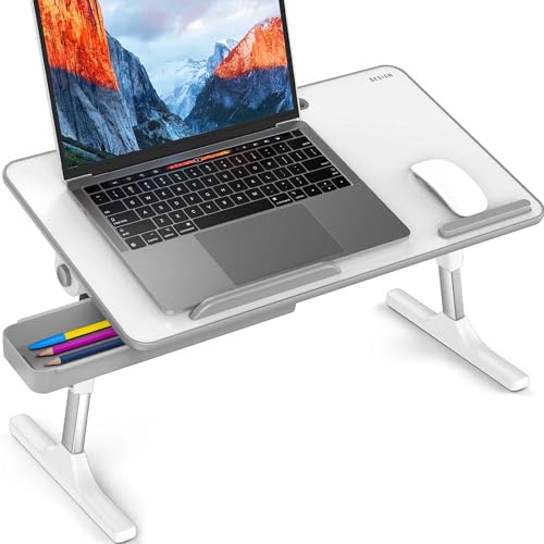 Besign LT05 Adjustable Laptop Table, Lap Desk, Portable Standing Bed Desk, Foldable Sofa Breakfast Tray, Notebook Computer Stand for Reading and Writing, Medium Size, White - color: White