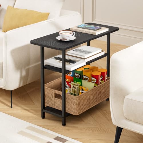 SLEEPING LAMB Side Table for Living Room, 3-Tier End Table for Small Space with Wide Storage Tabletop, Classic Black Narrow Nightstand for Bedroom, Sofa Couch - color: Black