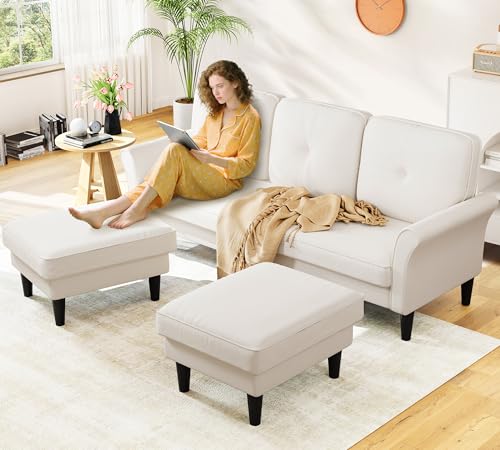 Small Sectional Couch, 83" U Shaped Couch, Modular Sectional Sofa, White | Comfy Velvet, Tool-Free Setup, 850 LBS Load Bearing, Movable Ottomans, Modern Couch, Sofas for Living Room, Bedroom Couch - color: White, size: 83" U Shape