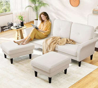 Small Sectional Couch, 83" U Shaped Couch, Modular Sectional Sofa, White | Comfy Velvet, Tool-Free Setup, 850 LBS Load Bearing, Movable Ottomans, Modern Couch, Sofas for Living Room, Bedroom Couch - color: White, size: 83" U Shape