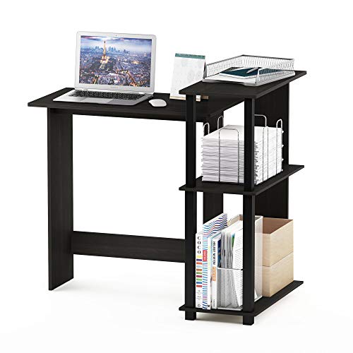 Furinno Abbott Desk, 38.1 Wide L-Shaped Gaming Desk with 3-Tier Bookshelf, Corner Computer Desk, Office Desk for Home Office, Bedroom, Dark Espresso - color: Dark Espresso/Black