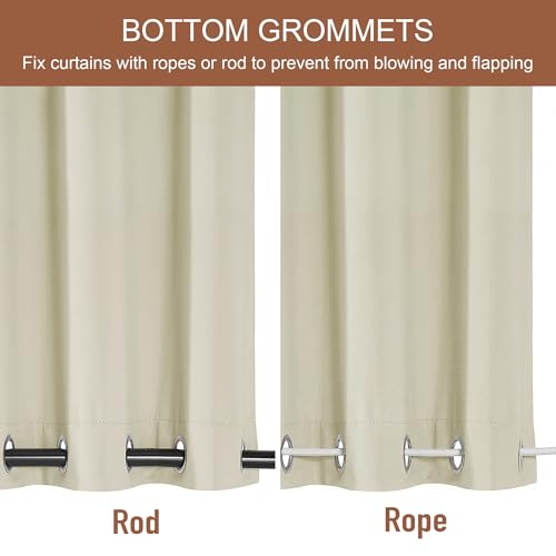 RYB HOME 2 Panels Outdoor Curtains Windproof, Heavy Duty Weighted Waterproof Drapes Block Sun & Heat 100% Privacy Drapes for Patio Area Pergola Porch Deck, Beige, W52 x L96 inches | Waterproof Drapes, Block Sun & Heat, 100% Privacy Drapes for Area Pergola