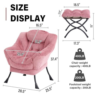 Modern Lazy Chair with Ottoman Lounge Accent Reading Chair for Living Room | Foldable Footstool,Removable Cover,Soft Padded Seat & Backrest,Upholstered Comfy Chair for Bedroom,Dorm,Office,Small Space - color: Plush Dark Pink