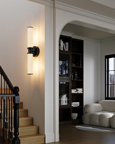 Rayogale Black Rechargeable Battery Operated Wall Sconces with Remote | White Glass Wireless Wall Lights Set of 2 with Timer Function Dimmable for Living Room Bedroom Emergency 3000K, 20.5 Inch - color: Black(White Lampshades)