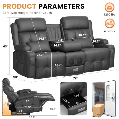 Home Theater Seating, Power Loveseat Recliner Sofa with Massage & Heat | Wall Hugger Reclining Loveseat with USB, RV Couch with LED Lights, Flip Backrest, Cup Holders for Movie Theater, Gaming Room - color: Dark Gray, size: 72" - 2 Seats