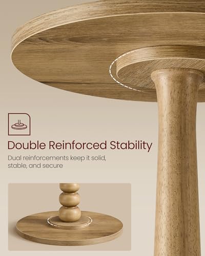 VASAGLE Round Side Table, Small Drink End Table, Solid Wood Leg | Accent Nightstand, Mid-Century Modern, for Living Room Bedroom, Natural Brown, MARIEL Collection, ULET293HC01S - color: Natural Brown, size: Round