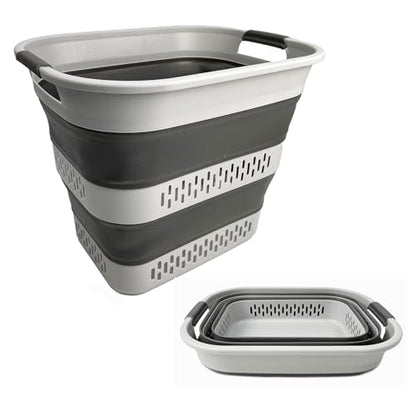 SAMMART 40L (10.5 Gallon) Collapsible Plastic Laundry Basket - Foldable Pop Up Storage Container/Organizer - Portable Laundry Hamper - Space Saving (1, Grey) - color: Grey
