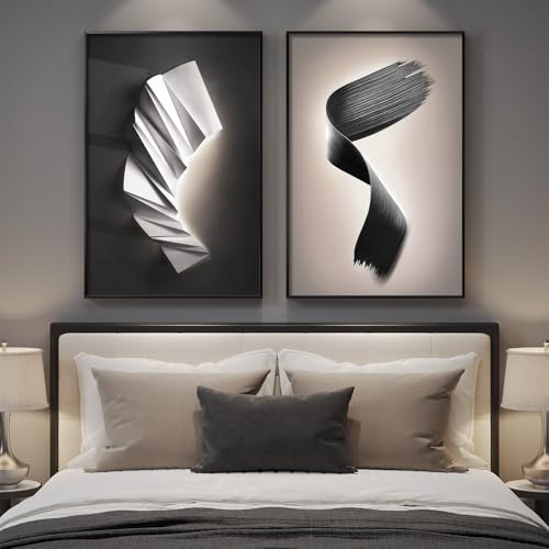 Large Framed Modern Black and White Wall Art for Living Room, Set of 2 Abstract Geometric Pictures Print Paintings, Luxury Bright Style Artwork for Bedroom Dining Room Hallway Wall Decor, 24x36 Inch - color: Grey Black White 1, size: 24" W x 36" H x 2Pcs