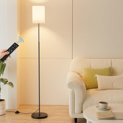 63.8" Square Floor Lamp with White Linen Shade | Dimmable Standing Lamp, Remote & Foot Switch, 3 Color Temperatures, 9W LED Bulb Included, for Living Room, Bedroom & Office - color: Beige