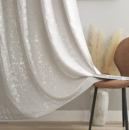 Taisier Home Silver Foil Print Linen Textured Curtains Geometric Dots Pattern Design Curtains for Nursery Toy Room Thermal Insulated Window Treatment 2 Panels 45" L,Beige and Silver Drapes Print - color: Greyish Beige/Silver, size: 52"W x 45"L (Pack of 2)
