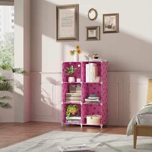UNKU 6 Cube Storage Organizer, Closet Organizer Storage Shelves,Pink | DIY Stackable Bookcase, Clothes Organizer Shelf for Closet, Bedroom, Living Room, Cabinet, Home, Office - color: Pink, size: 6cube