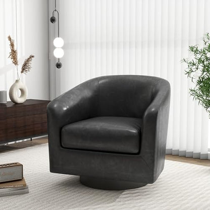 Swivel Barrel Accent Chair, Comfy Reading Armchair, Grey Black, Set of 1 | Club Chairs for Adults, Low-Back Design, Modern Round Style, Solid Wood Frame & Metal Swivel Base, For Living Room & Bedroom - color: Grey Black