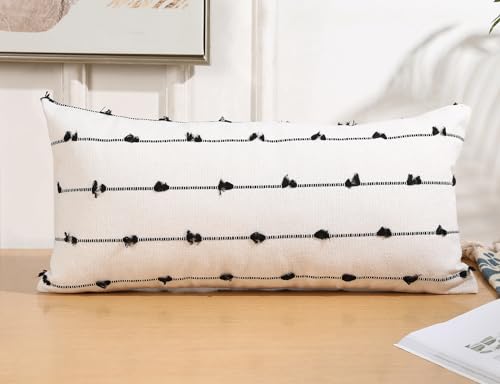 NUYECY Boho Long Lumbar Pillow Covers 14 x 20 Black,Classic Striped Pattern Cotton Decorative Long Lumbar Pillow Cover Case for Sofa Couch Bed Livingroom Farmhouse,Modern Accent - color: Black, size: 20" x 14" (Pack of 1)