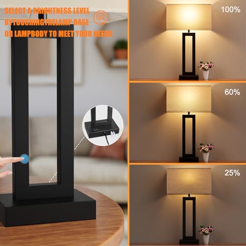 Seealle 26.3in Big Bedroom Table Lamps Set of 2 -Touch Control, 3 Way Dimmable, USB C+A Charging, LED Bulbs, Easy Assembly - color: A. Beige&Black, size: Extra Large(26in)