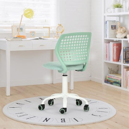 FurnitureR Armless Desk Chair with Wheels, Ergonomic Adjustable Height Swivel Task Chair with Breathable Back and Padded Seat, Rolling Study Computer Seating for Kids Teens, Mint Green - color: Mint Green