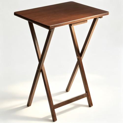 Foldable Rubberwood TV Tray Table, Elegant Walnut Tone – Lightweight Carry-and-Use Design for Living Room, Bedroom or Balcony, Reliable Folding Mechanism for Daily Use