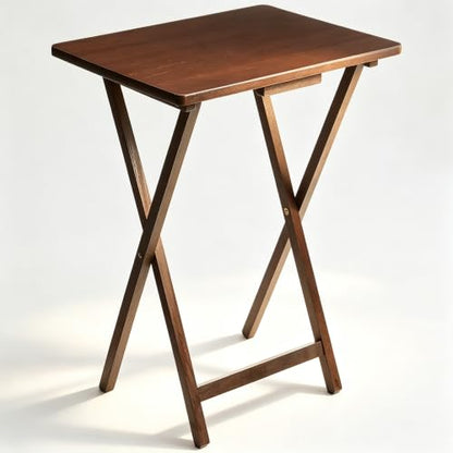 Foldable Rubberwood TV Tray Table, Elegant Walnut Tone – Lightweight Carry-and-Use Design for Living Room, Bedroom or Balcony, Reliable Folding Mechanism for Daily Use