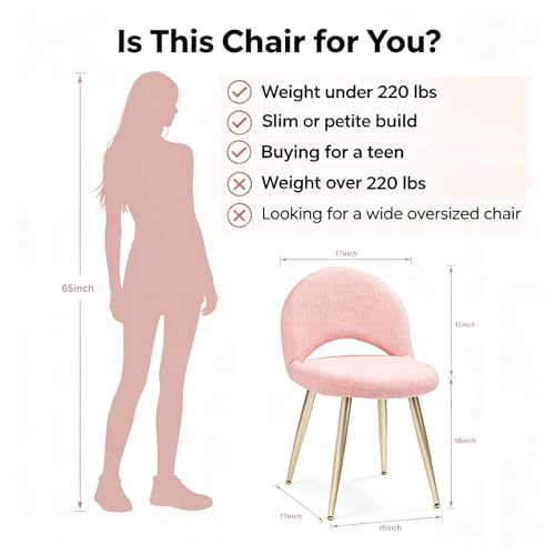 Vanity Chair with Back, Pink Vanity Stool Chair | Boucle Upholstery Armless Makeup Stool with Gold Metal Legs for Bedroom Living Room Kitchen Dinning Room (Gold and Pink) - color: Gold and Pink